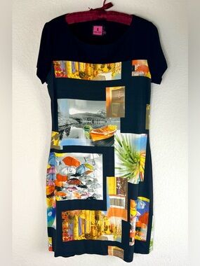 Simon Chang Mixed Media Graphic Midi Dress